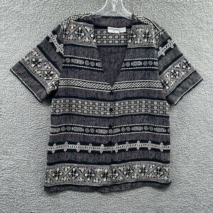 Alfred Dunner Womens Top 16 Petite Black Striped Short Sleeve Button Front Shirt